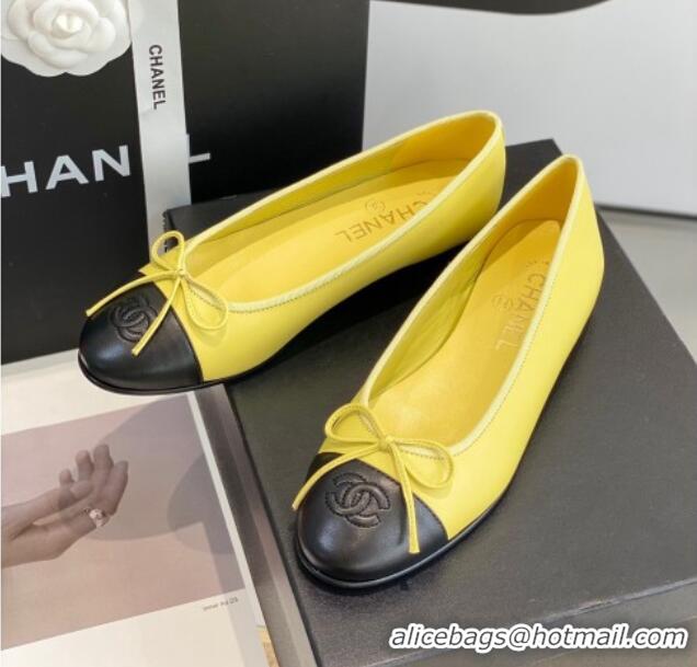 Best Price Chanel Lambskin Ballerinas with Bow Yellow 1012118