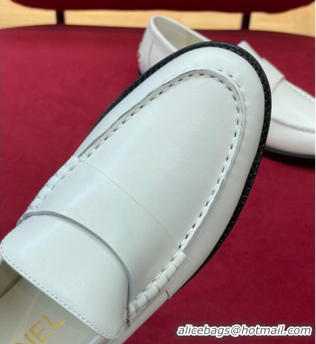 Top Grade Chanel Shiny Calfskin Loafers G39190 White