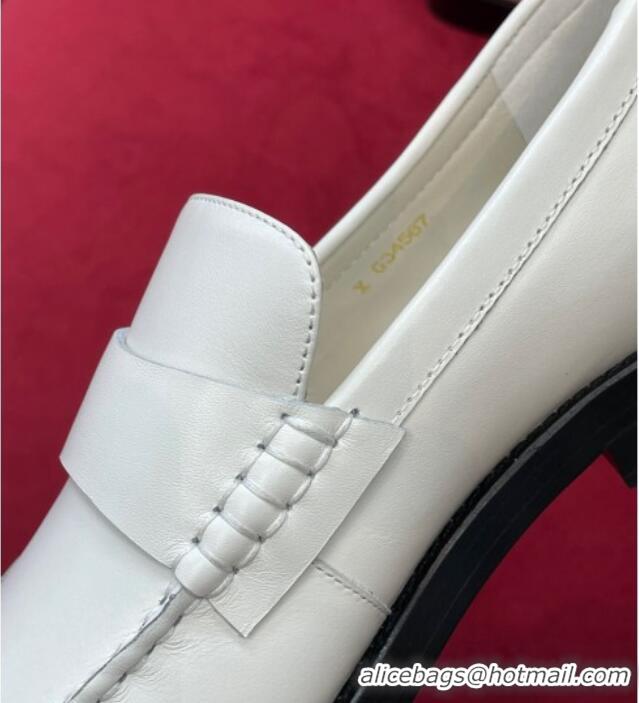 Top Grade Chanel Shiny Calfskin Loafers G39190 White