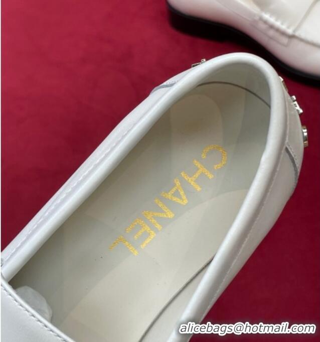 Top Grade Chanel Shiny Calfskin Loafers G39190 White