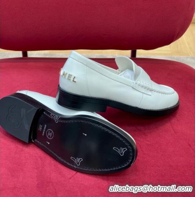 Top Grade Chanel Shiny Calfskin Loafers G39190 White