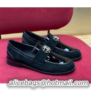 Top Design Chanel Patent Calfskin and Suede Loafers G39606 Black