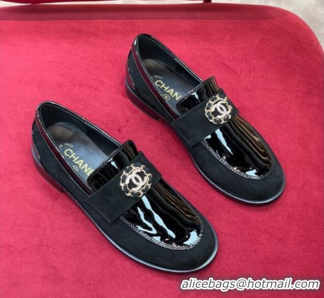 Top Design Chanel Patent Calfskin and Suede Loafers G39606 Black