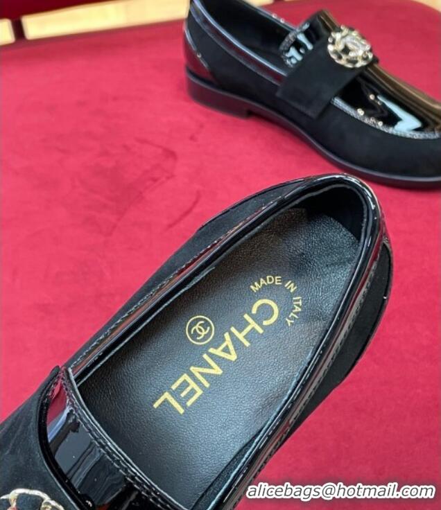 Top Design Chanel Patent Calfskin and Suede Loafers G39606 Black