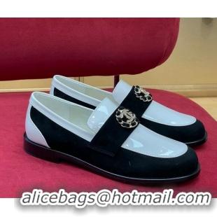 Discount Chanel Patent Calfskin and Suede Loafers G39606 White