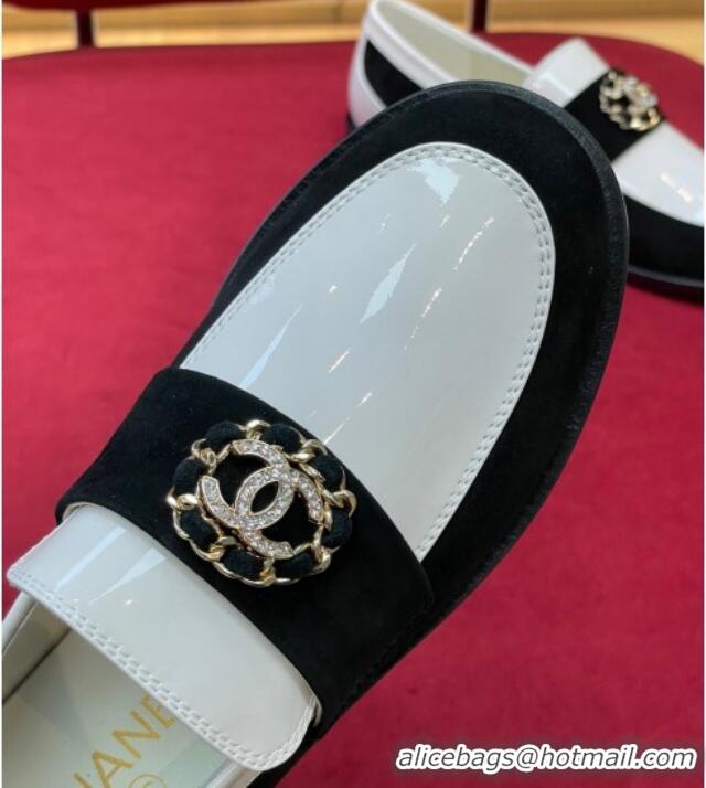 Discount Chanel Patent Calfskin and Suede Loafers G39606 White