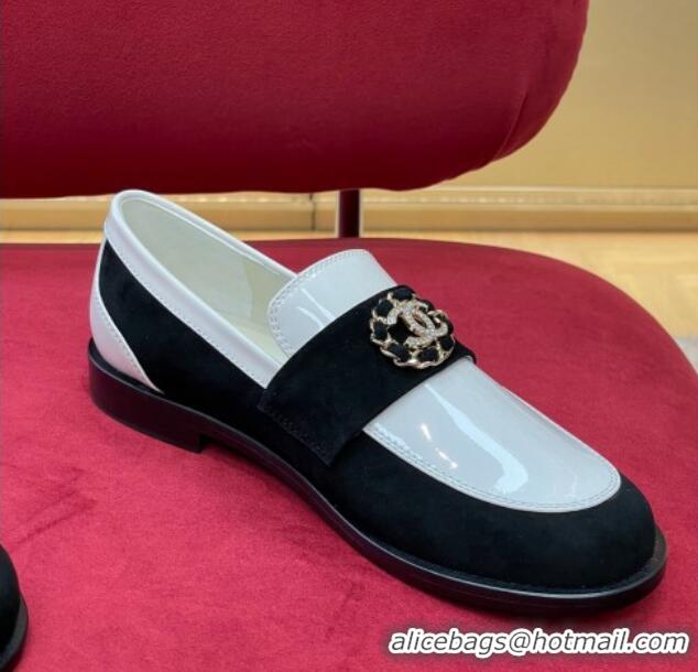 Discount Chanel Patent Calfskin and Suede Loafers G39606 White