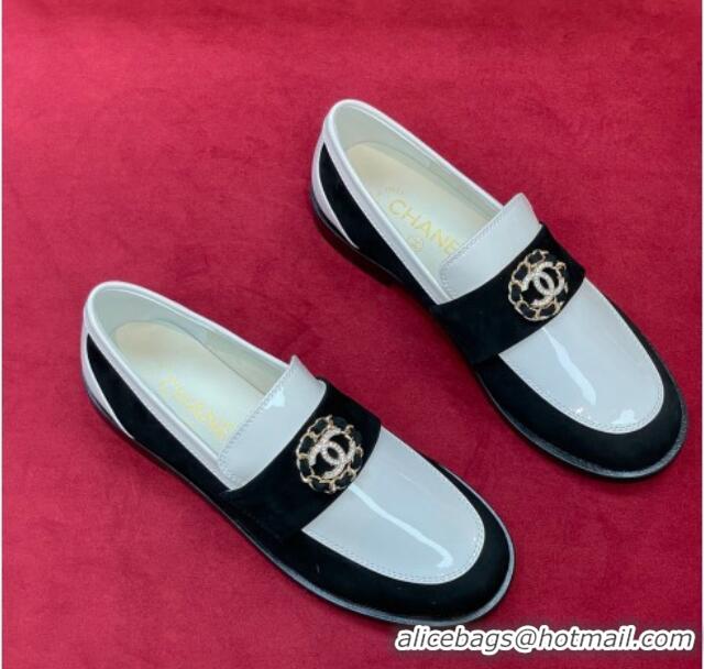 Discount Chanel Patent Calfskin and Suede Loafers G39606 White