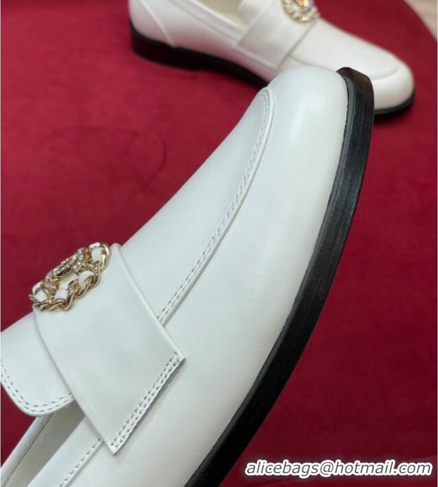 Best Product Chanel Shiny Calfskin and Suede Loafers G39606 White