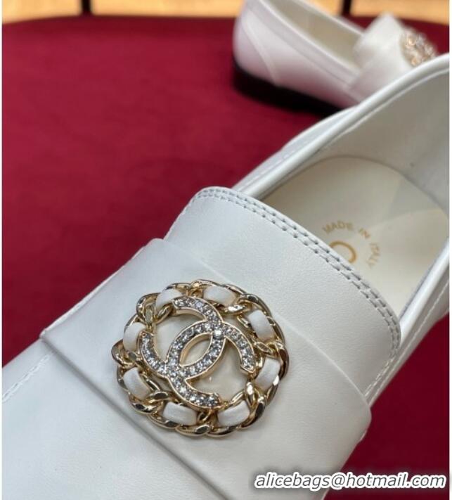 Best Product Chanel Shiny Calfskin and Suede Loafers G39606 White