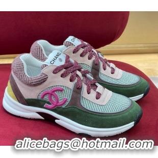 Durable Chanel Fabric Sneakers G39597 Green/Pink