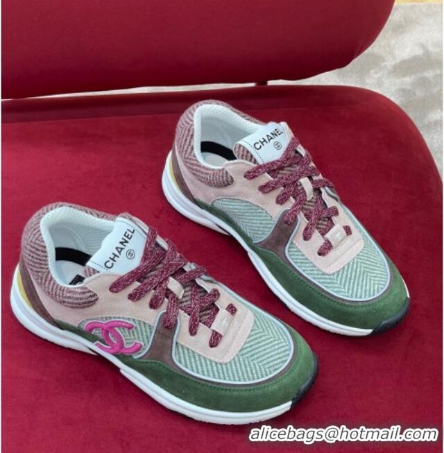 Durable Chanel Fabric Sneakers G39597 Green/Pink