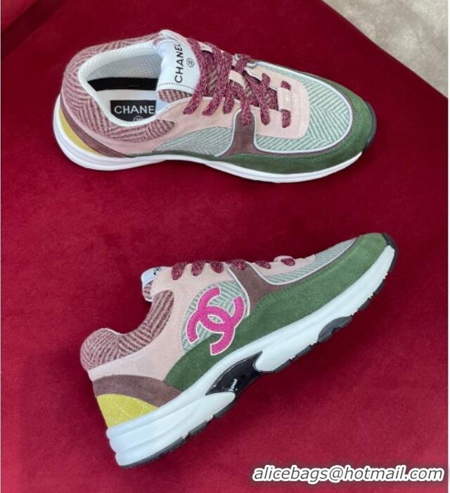 Durable Chanel Fabric Sneakers G39597 Green/Pink