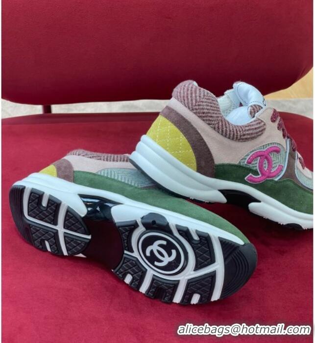 Durable Chanel Fabric Sneakers G39597 Green/Pink