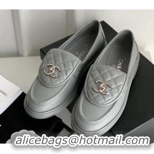 Sumptuous Chanel Lambskin Loafers with CC Foldover Gray 012130