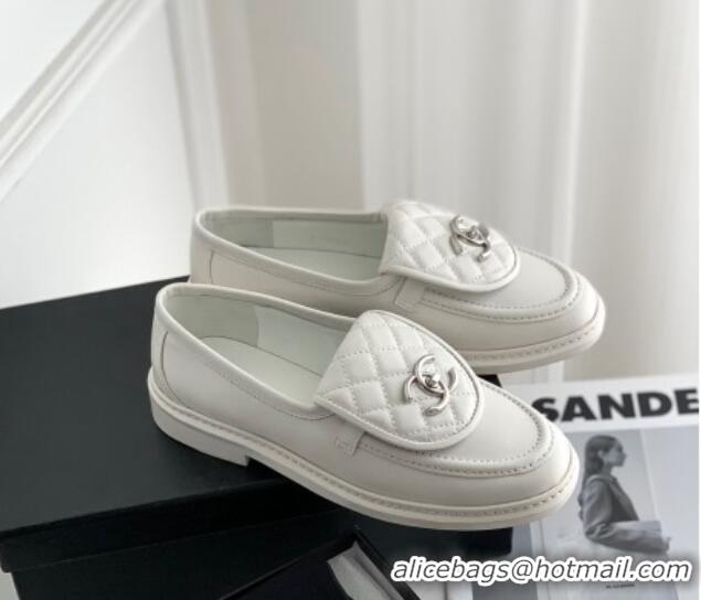 Hot Style Chanel Lambskin Loafers with CC Foldover White 012131