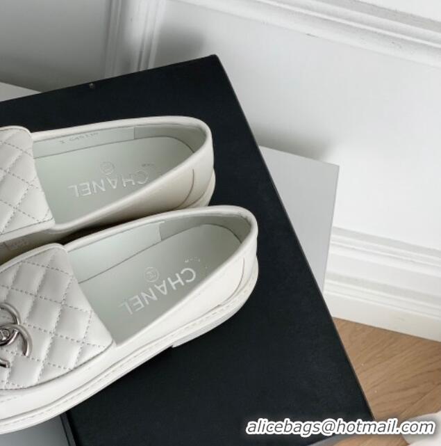 Hot Style Chanel Lambskin Loafers with CC Foldover White 012131