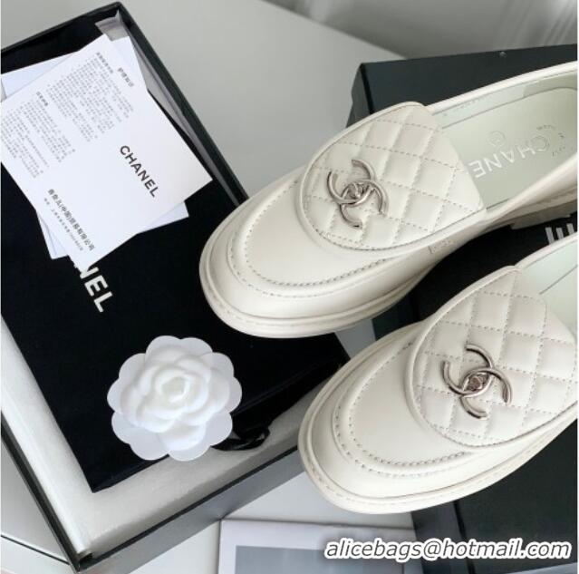 Hot Style Chanel Lambskin Loafers with CC Foldover White 012131