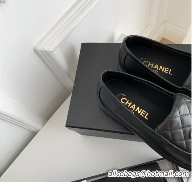 Sophisticated Chanel Lambskin Loafers with CC Foldover Black 012133