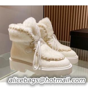 1:1 aaaaa Chanel Wool and Horse Fur Lace-up Ankle Boots White 101301