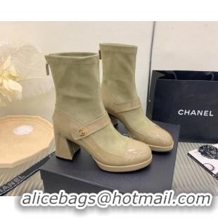 Good Product Chanel Suede and Patent Leather Ankle Boots Green 101303