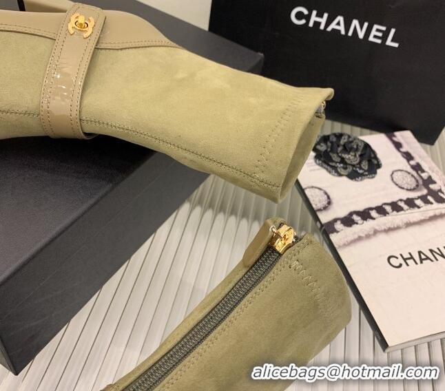 Good Product Chanel Suede and Patent Leather Ankle Boots Green 101303