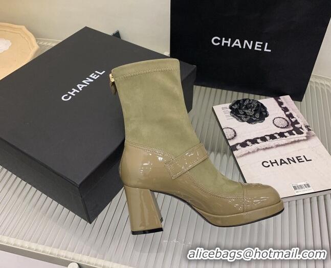 Good Product Chanel Suede and Patent Leather Ankle Boots Green 101303