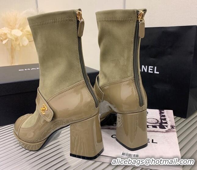 Good Product Chanel Suede and Patent Leather Ankle Boots Green 101303