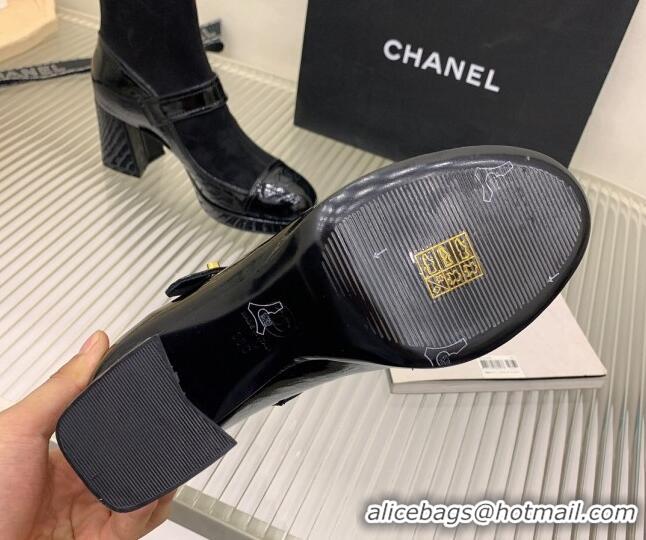 Grade Chanel Suede and Patent Leather Ankle Boots Black 101304