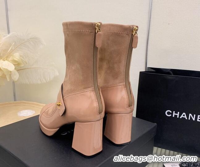 Good Quality Chanel Suede and Patent Leather Ankle Boots Dusty Pink 101305