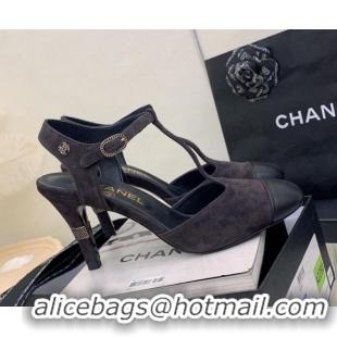 Unique Style Chanel Suede High Heel Pumps Open Shoes 8.5cm G39402 Black