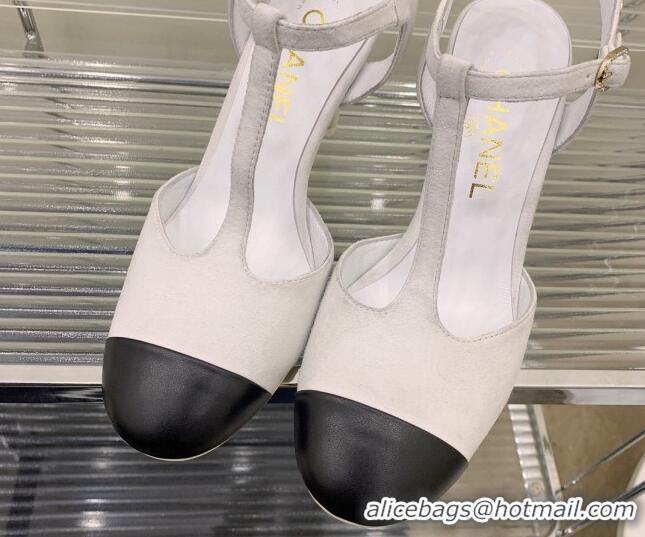 Good Quality Chanel Suede High Heel Pumps Open Shoes 8.5cm G39402 White