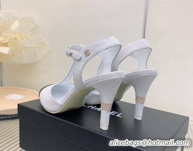 Good Quality Chanel Suede High Heel Pumps Open Shoes 8.5cm G39402 White