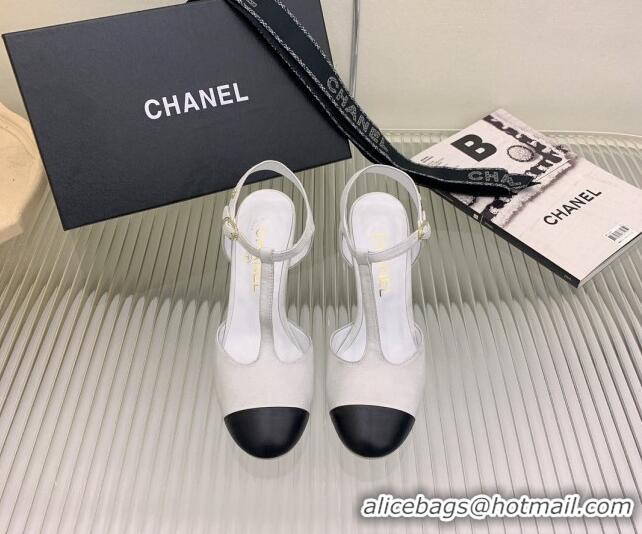 Good Quality Chanel Suede High Heel Pumps Open Shoes 8.5cm G39402 White