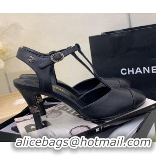 Top Design Chanel Lambskin High Heel Pumps Open Shoes 8.5cm G39402 Black