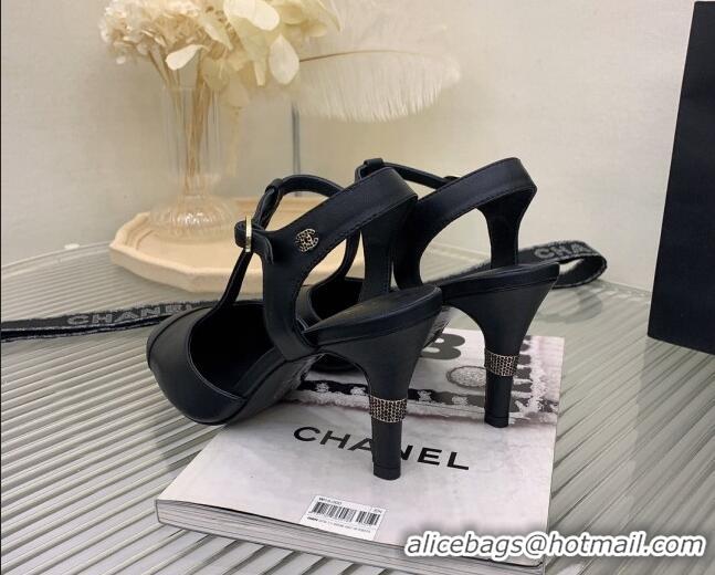 Top Design Chanel Lambskin High Heel Pumps Open Shoes 8.5cm G39402 Black