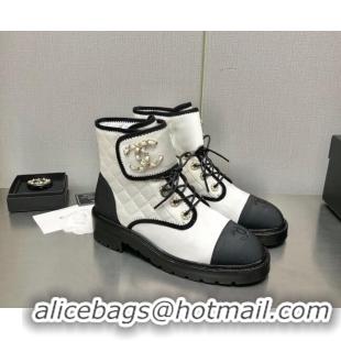 Luxury Chanel Silk Lace-ups Ankle Boots G36424 White