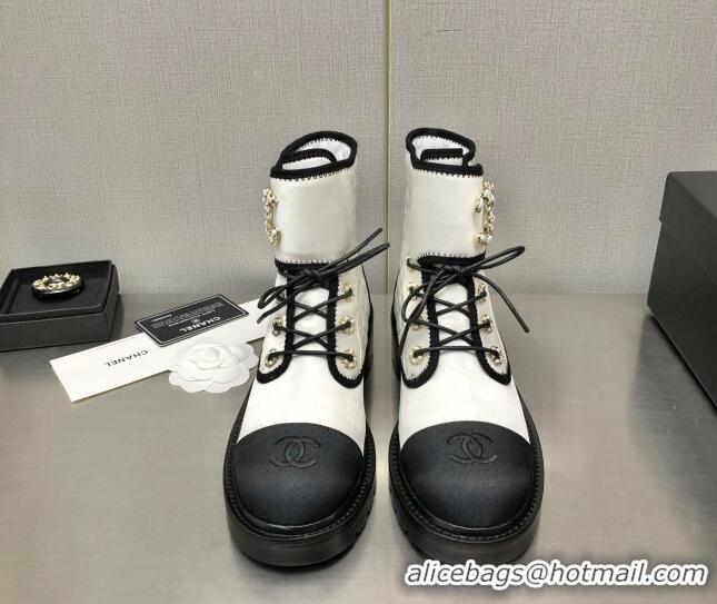 Luxury Chanel Silk Lace-ups Ankle Boots G36424 White