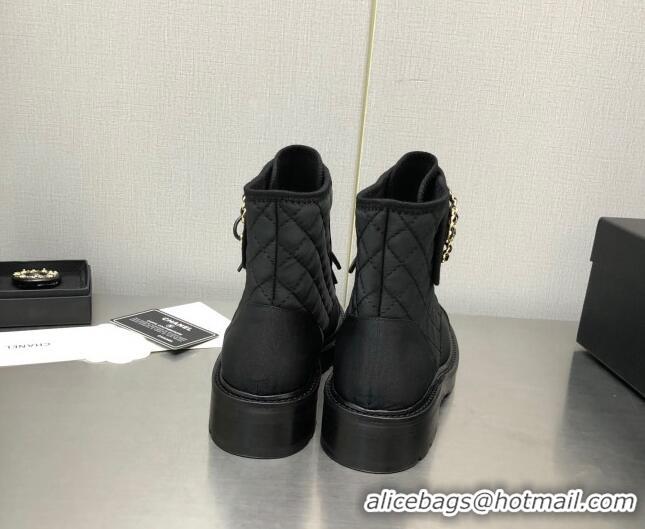 Stylish Chanel Silk Lace-ups Ankle Boots G36424 Black