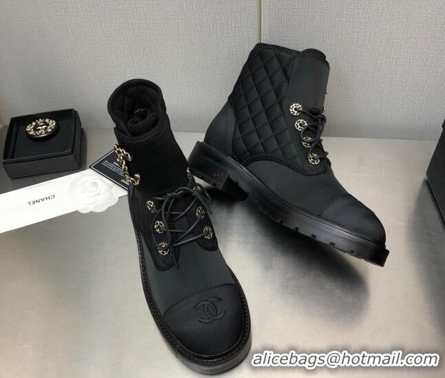 Stylish Chanel Silk Lace-ups Ankle Boots G36424 Black