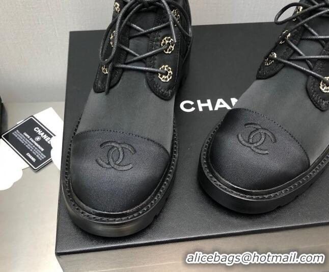 Stylish Chanel Silk Lace-ups Ankle Boots G36424 Black