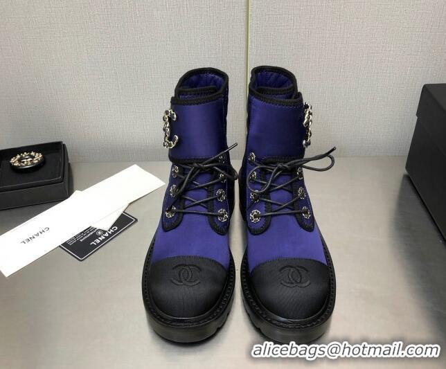 Discount Chanel Silk Lace-ups Ankle Boots G36424 Blue