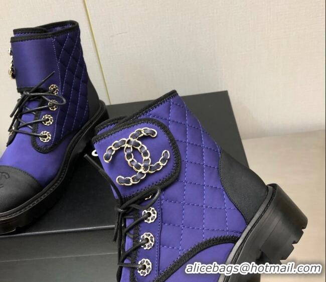 Discount Chanel Silk Lace-ups Ankle Boots G36424 Blue