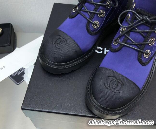 Discount Chanel Silk Lace-ups Ankle Boots G36424 Blue