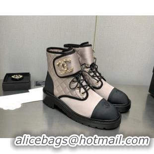 Popular Style Chanel Silk Lace-ups Ankle Boots G36424 Nude