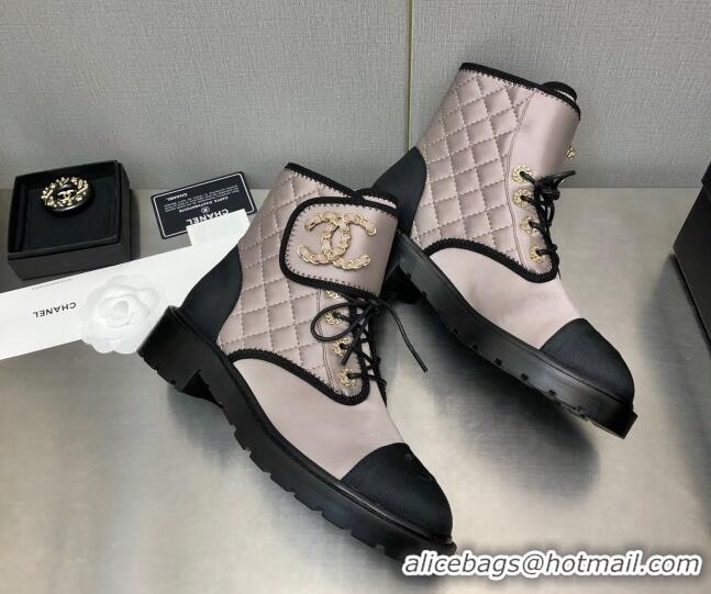 Popular Style Chanel Silk Lace-ups Ankle Boots G36424 Nude