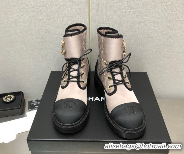 Popular Style Chanel Silk Lace-ups Ankle Boots G36424 Nude