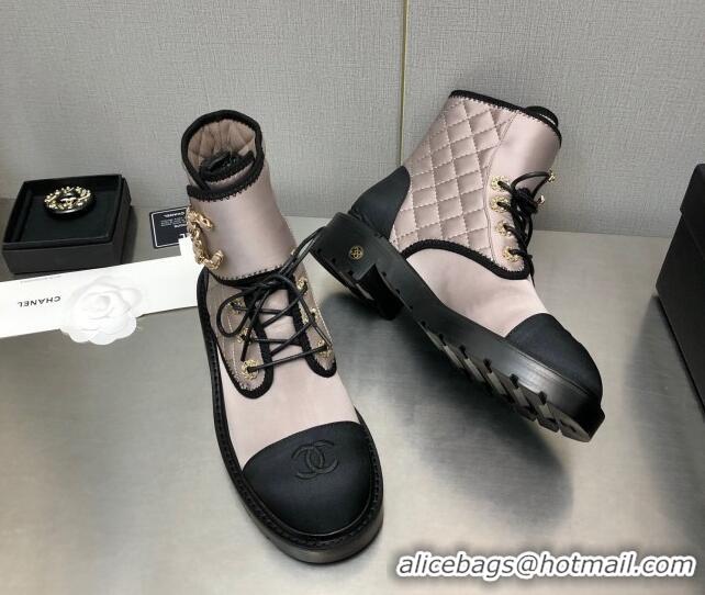 Popular Style Chanel Silk Lace-ups Ankle Boots G36424 Nude