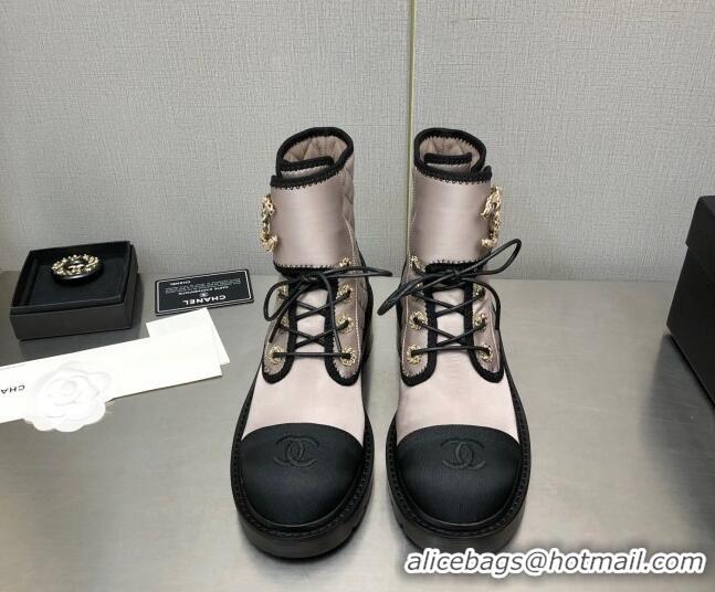 Popular Style Chanel Silk Lace-ups Ankle Boots G36424 Nude