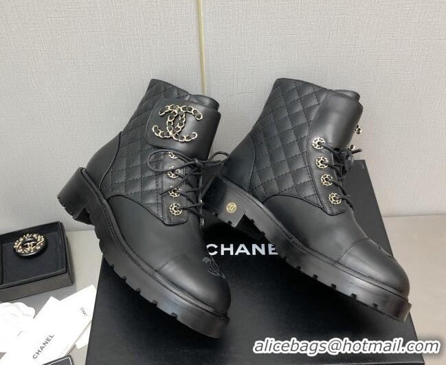 Luxury Chanel Lambskin Leather Lace-ups Ankle Boots G36424 Black